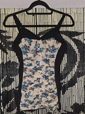 ASOS Black Panel Blue Floral Lace-Trim Camisole Size 8